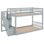 Twin Over Twin Floor Bunk Bed, Ladder with Storage