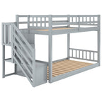 Twin Over Twin Floor Bunk Bed, Ladder with Storage