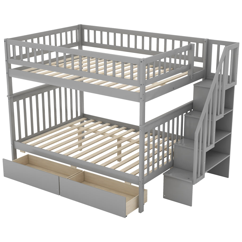 Full Over Full Bunk Bed with Two Drawers and Storage