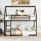 Twin Over Twin House Bunk Bed with Built-in Ladder