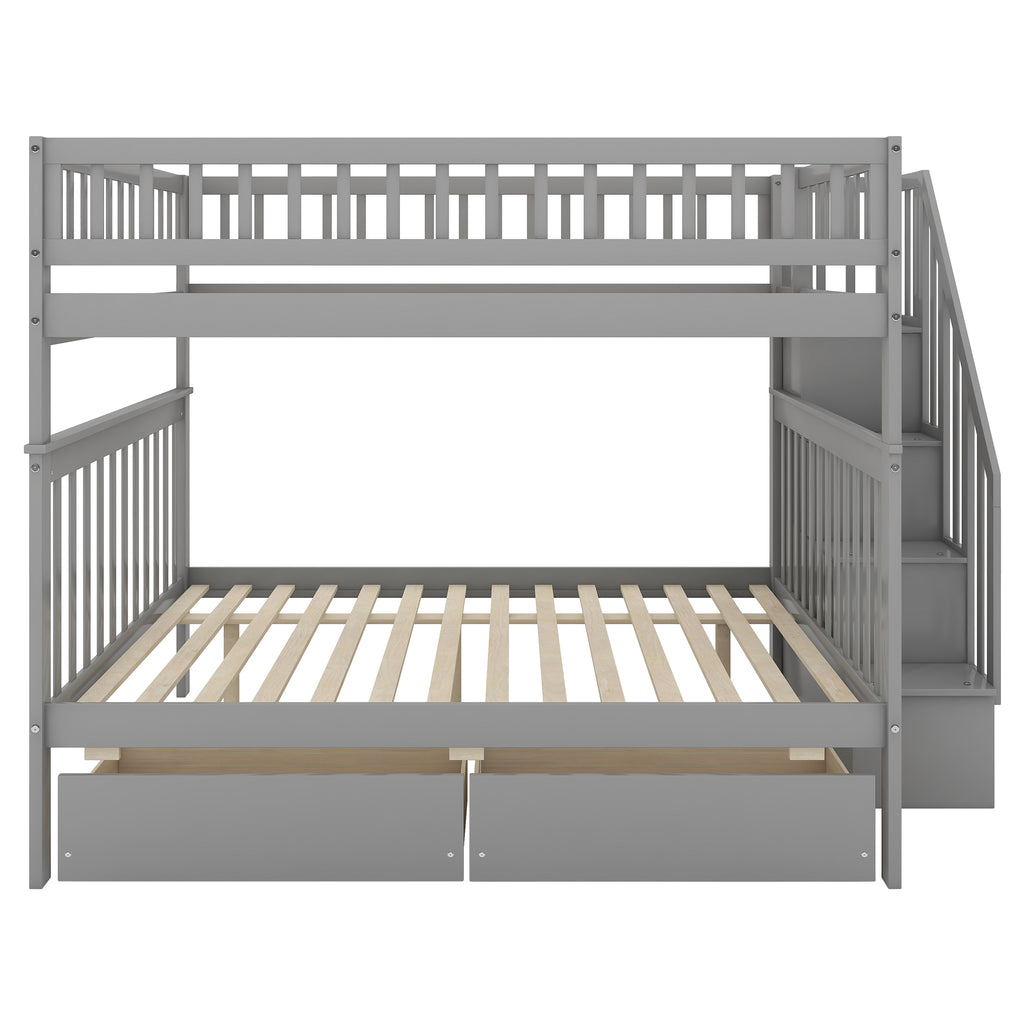 Full Over Full Bunk Bed with Two Drawers and Storage