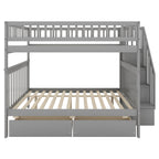 Full Over Full Bunk Bed with Two Drawers and Storage