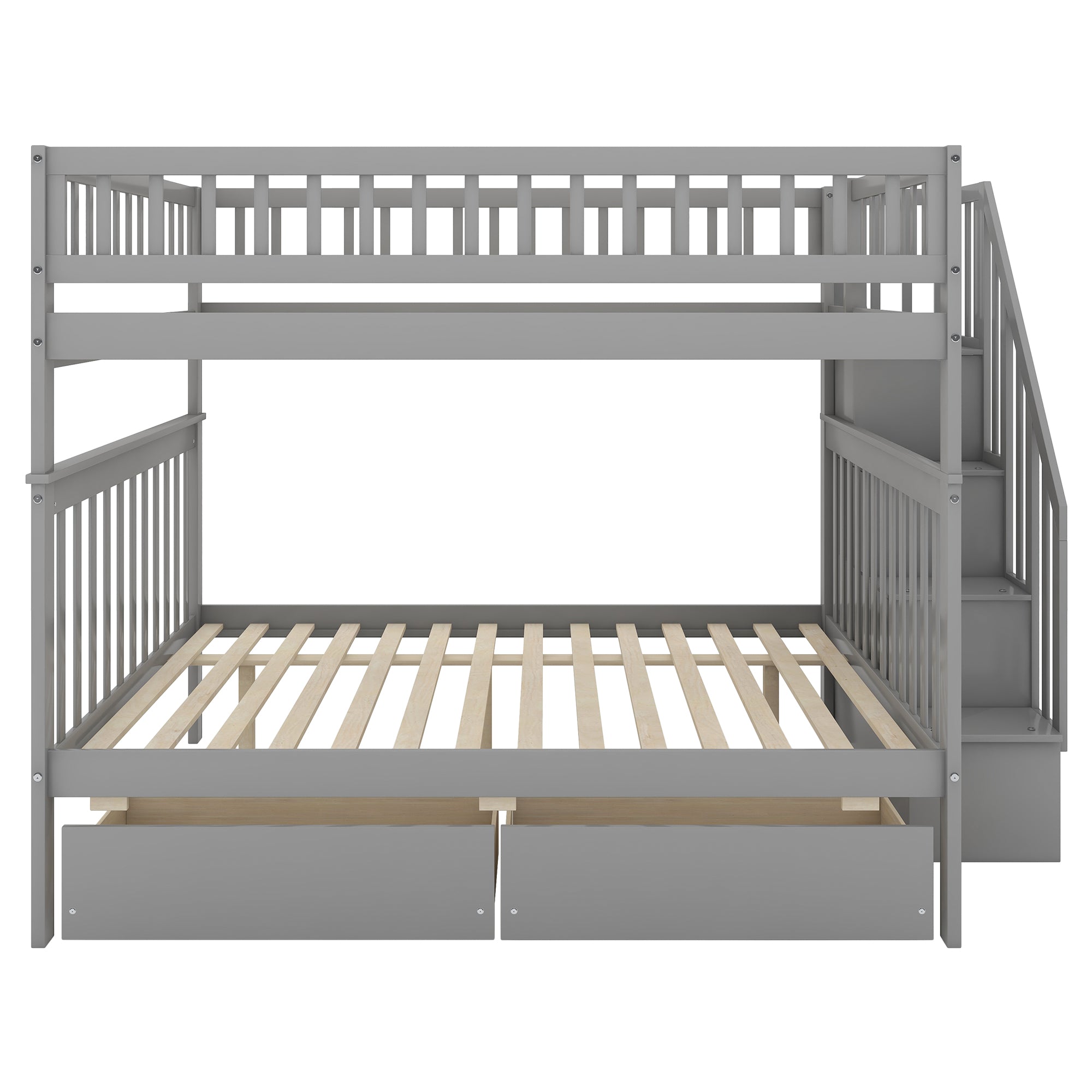 Full Over Full Bunk Bed with Two Drawers and Storage