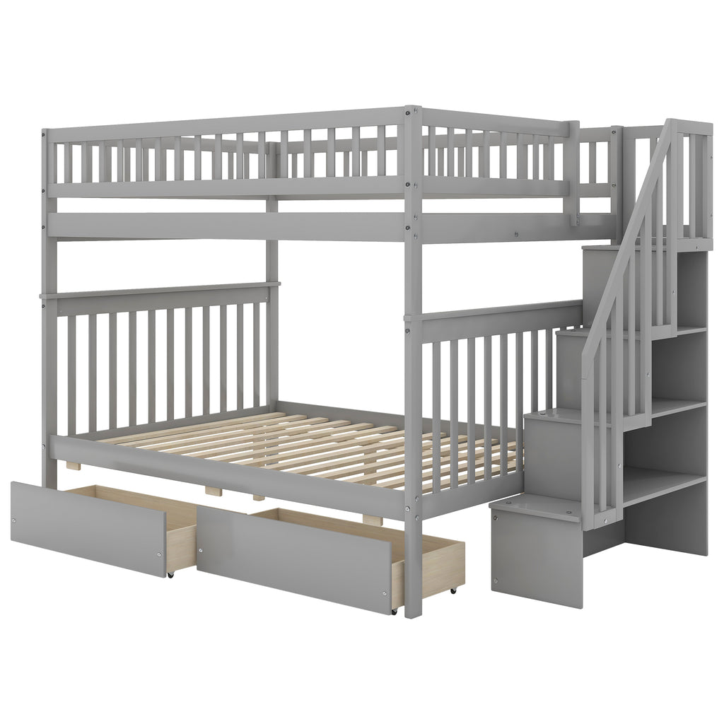 Full Over Full Bunk Bed with Two Drawers and Storage