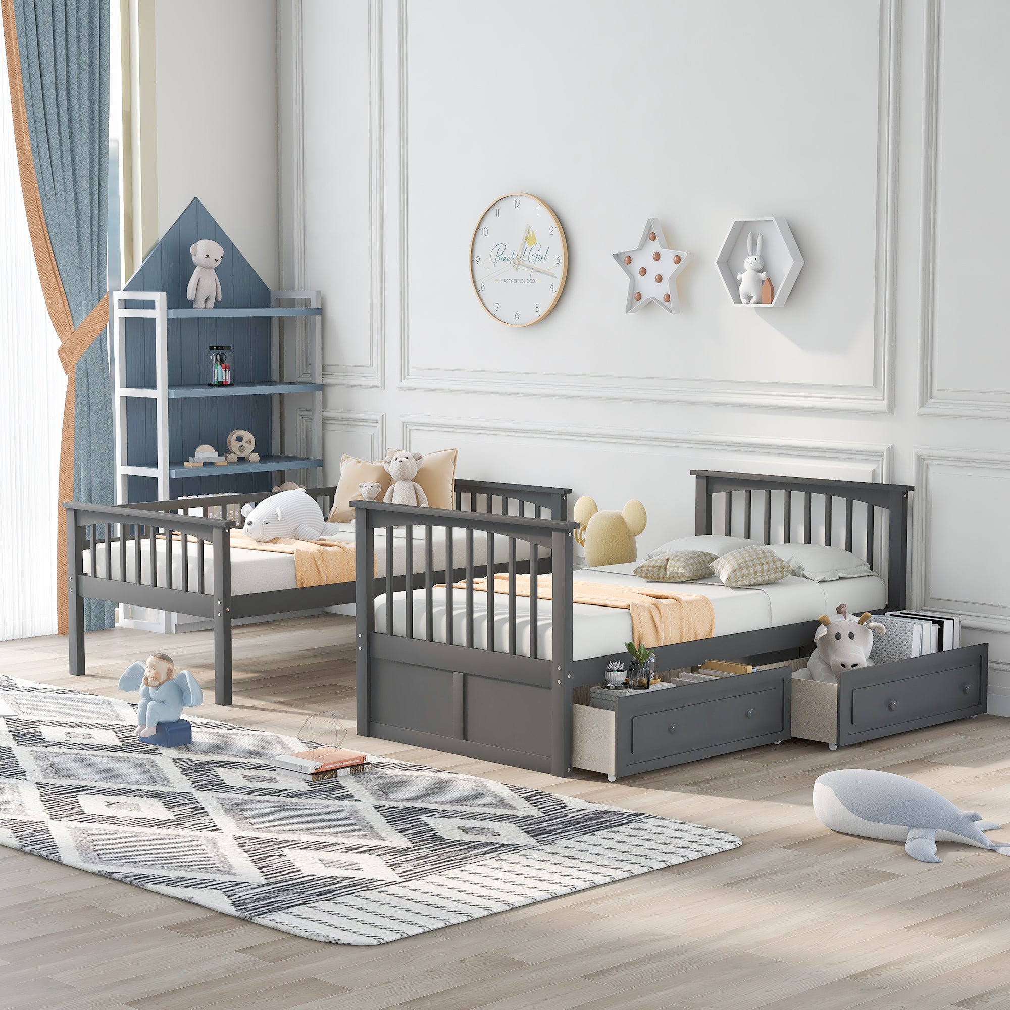 Twin Over Twin Bunk Bed with Drawers - Gray