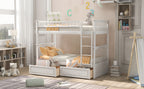 Twin Over Twin Bunk Bed with Drawers, Convertible Beds, White