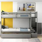 Twin Over Full/Twin Bunk Bed, Convertible Bottom Bed, Storage Shelves and Drawers