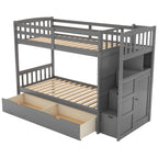 Twin Over Full/Twin Bunk Bed, Convertible Bottom Bed, Storage Shelves and Drawers
