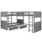 Twin Size Bunk Bed with a Loft Bed Attached, with Two Drawers