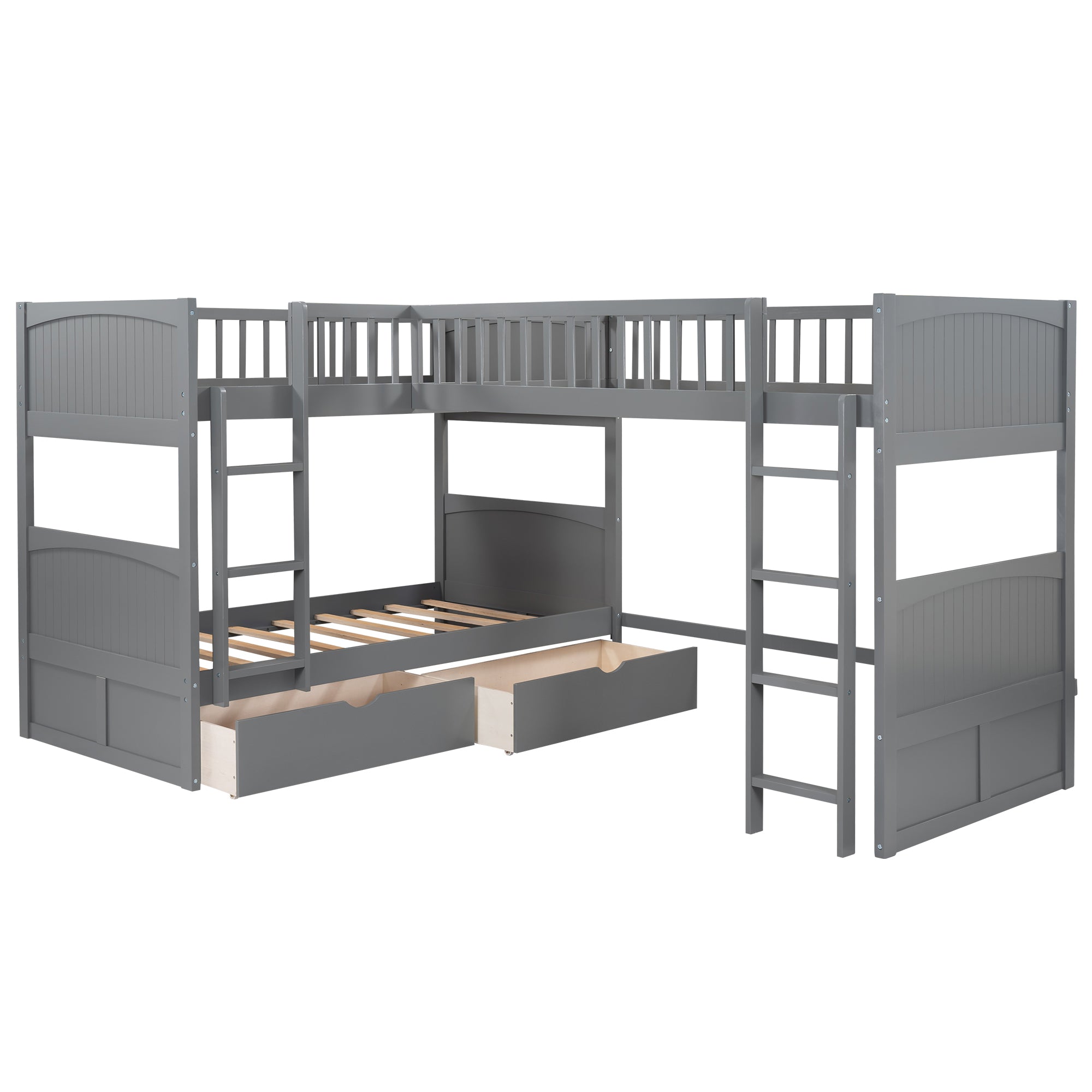 Twin Size Bunk Bed with a Loft Bed Attached, with Two Drawers