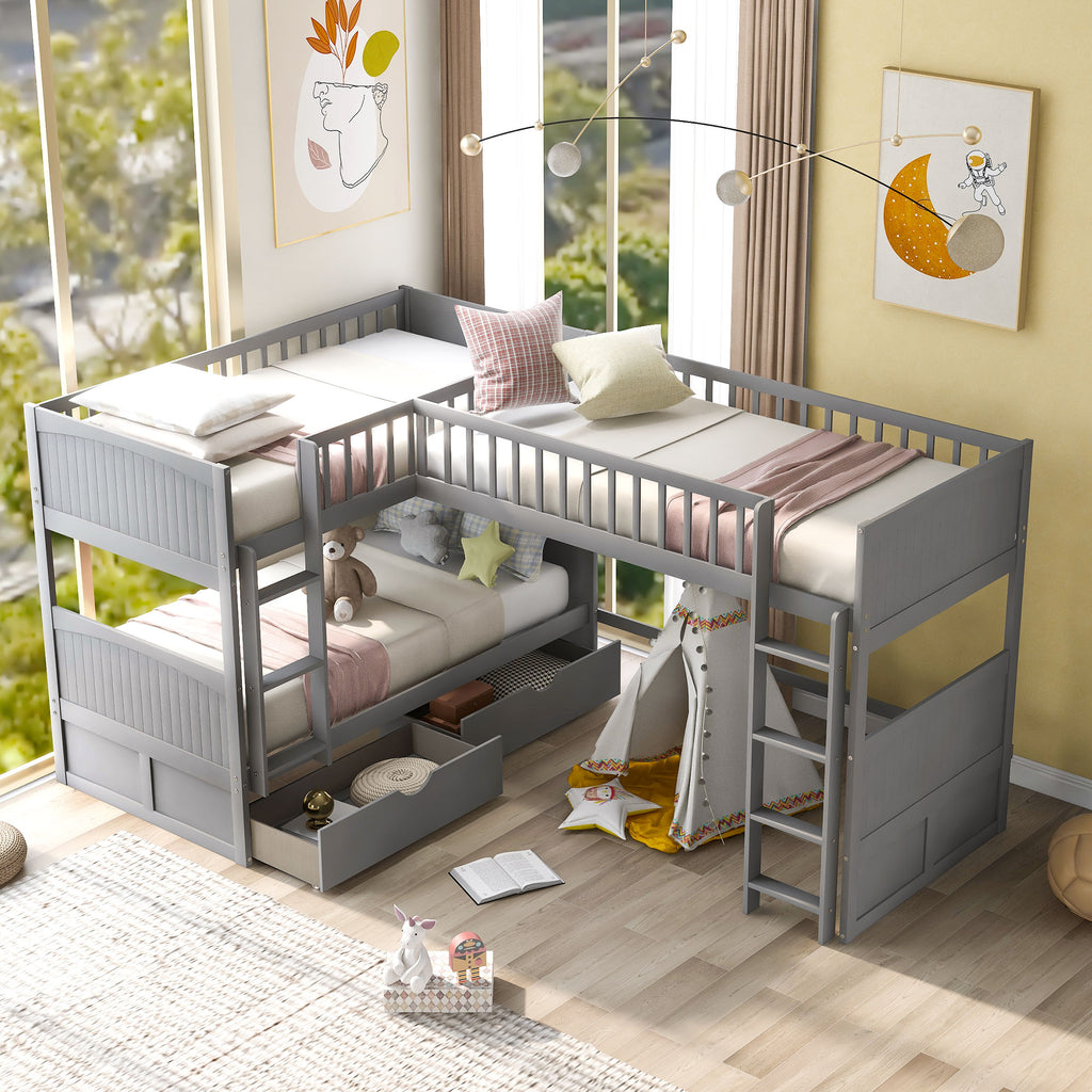 Twin Size Bunk Bed with a Loft Bed Attached, with Two Drawers