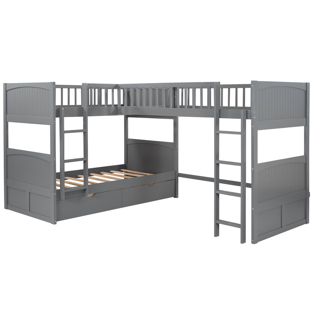 Twin Size Bunk Bed with a Loft Bed Attached, with Two Drawers