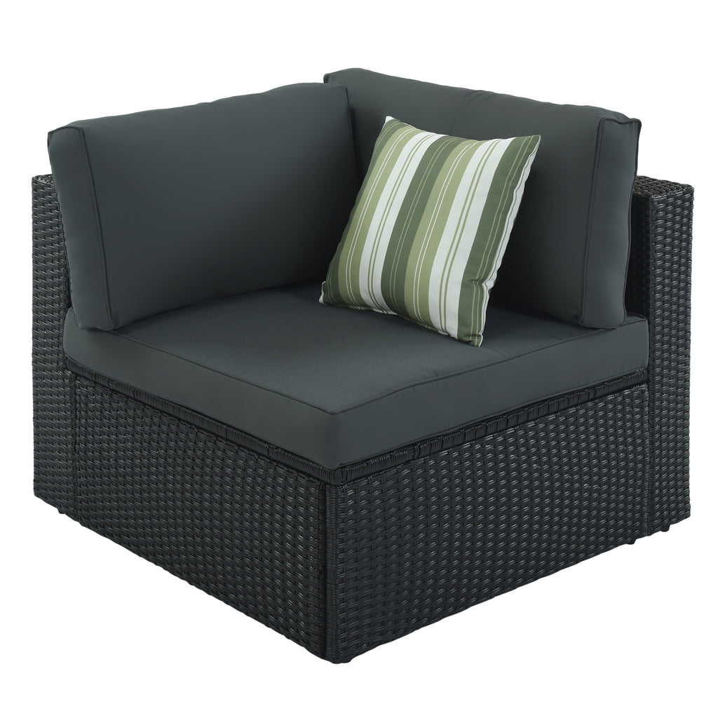 GO 7-Piece Outdoor Wicker Sofa Set with Striped Cushions