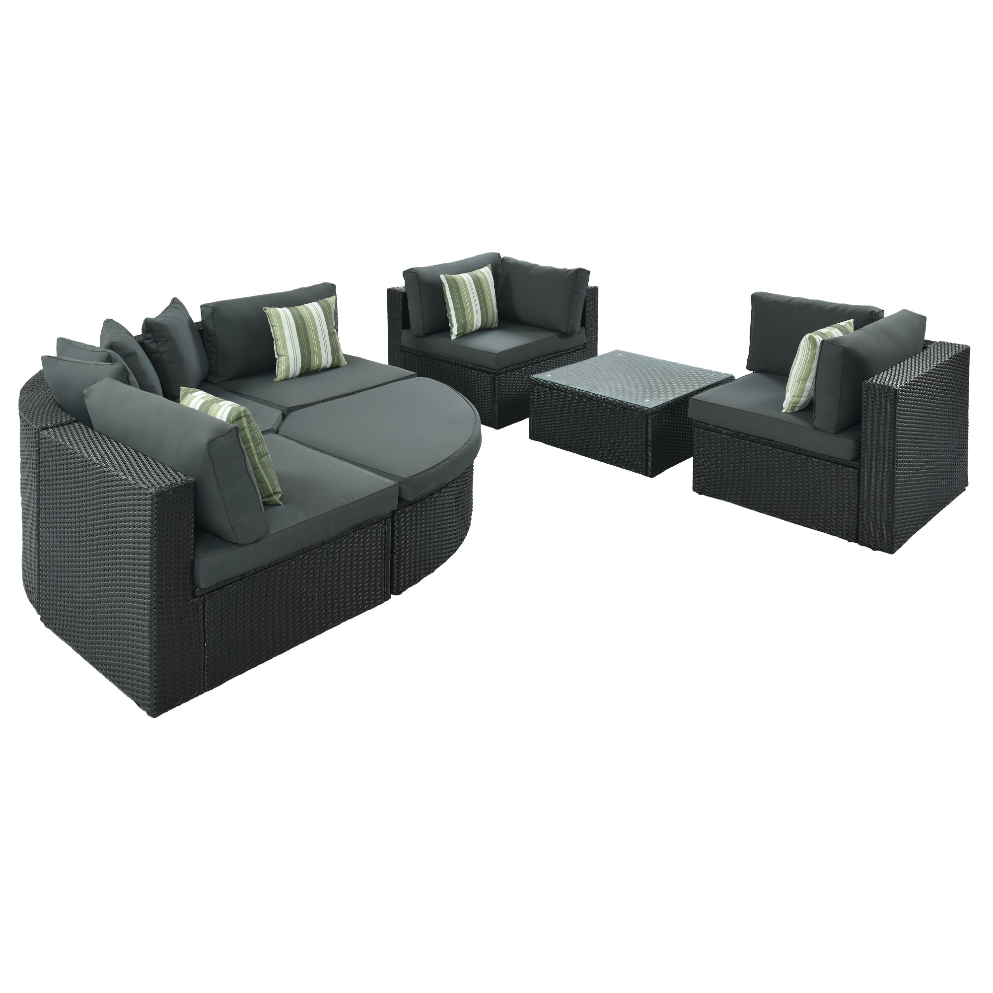 GO 7-Piece Outdoor Wicker Sofa Set with Striped Cushions