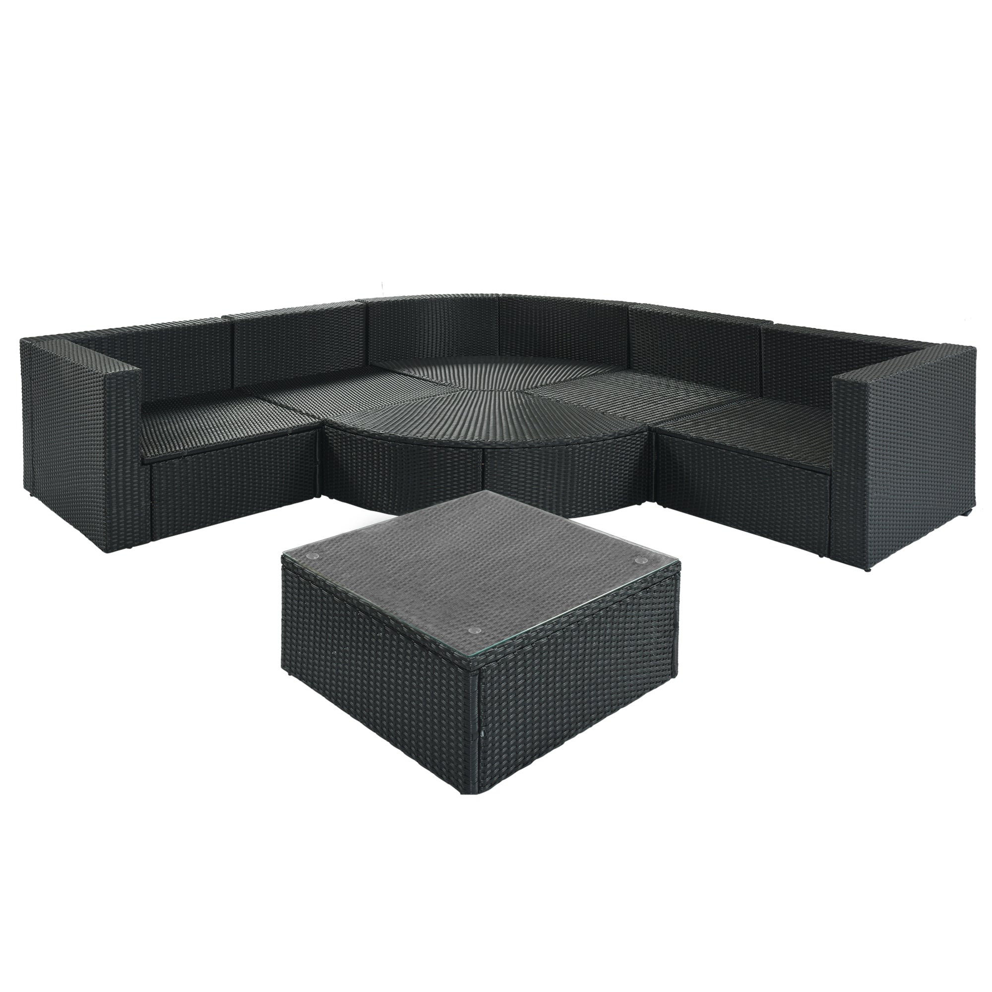 GO 7-Piece Outdoor Wicker Sofa Set with Striped Cushions