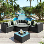 GO 7-Piece Outdoor Wicker Sofa Set with Striped Cushions