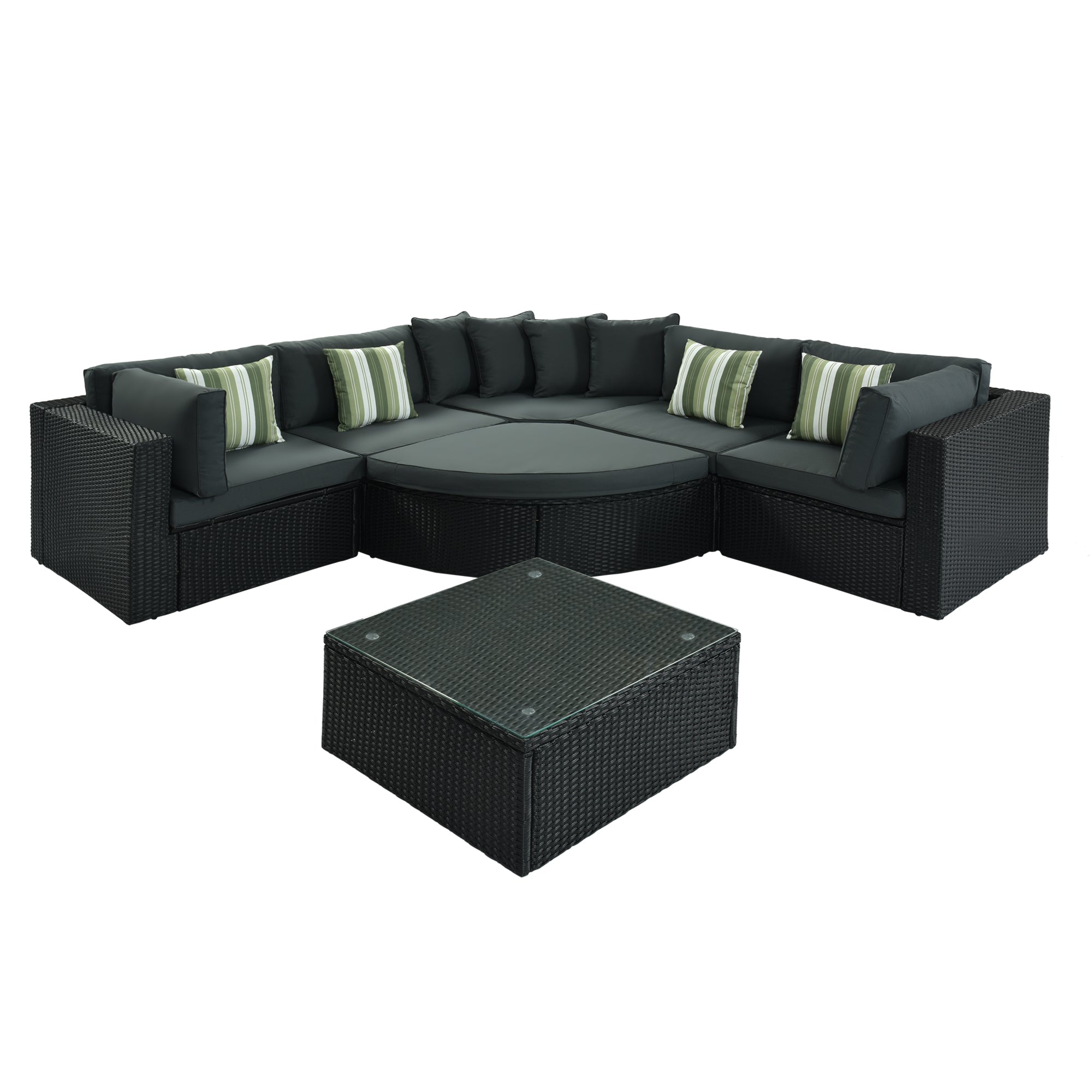 GO 7-Piece Outdoor Wicker Sofa Set with Striped Cushions