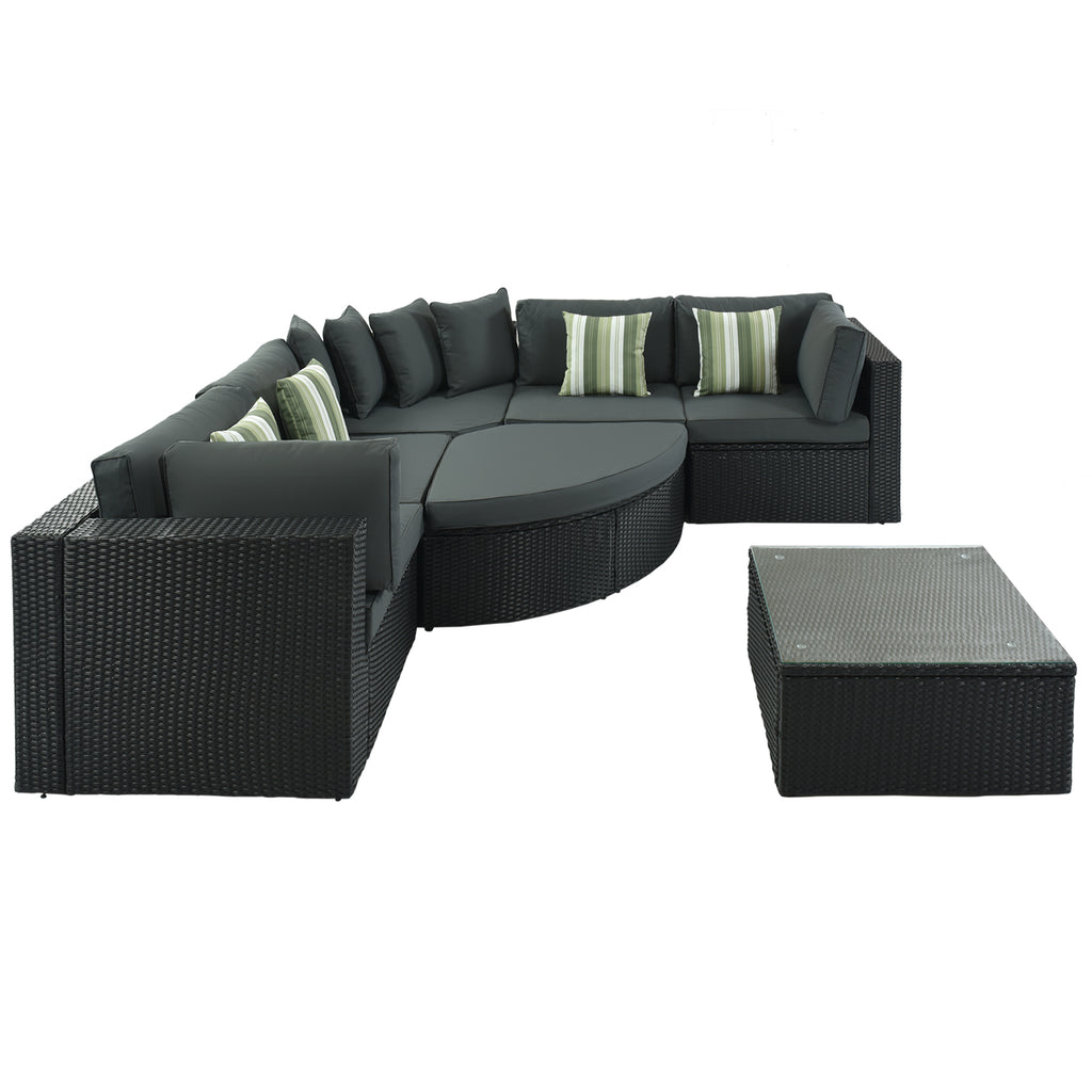 GO 7-Piece Outdoor Wicker Sofa Set with Striped Cushions