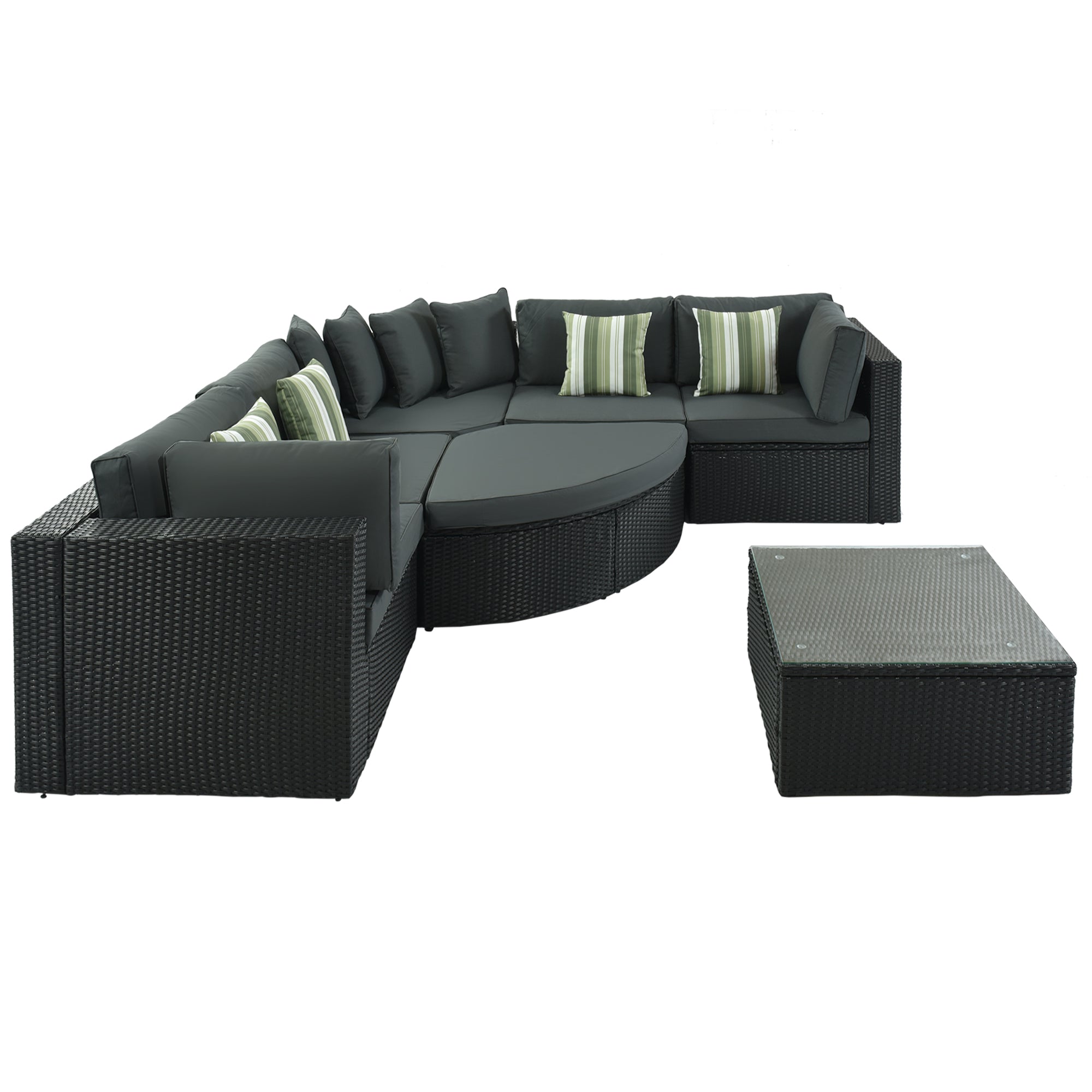 GO 7-Piece Outdoor Wicker Sofa Set with Striped Cushions