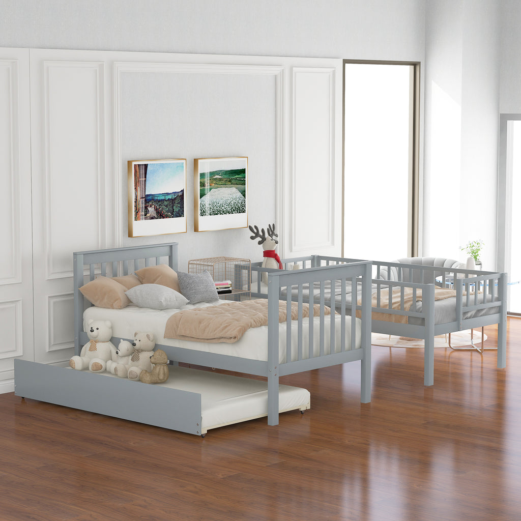 Twin Over Twin Bunk Bed with Trundle and Storage