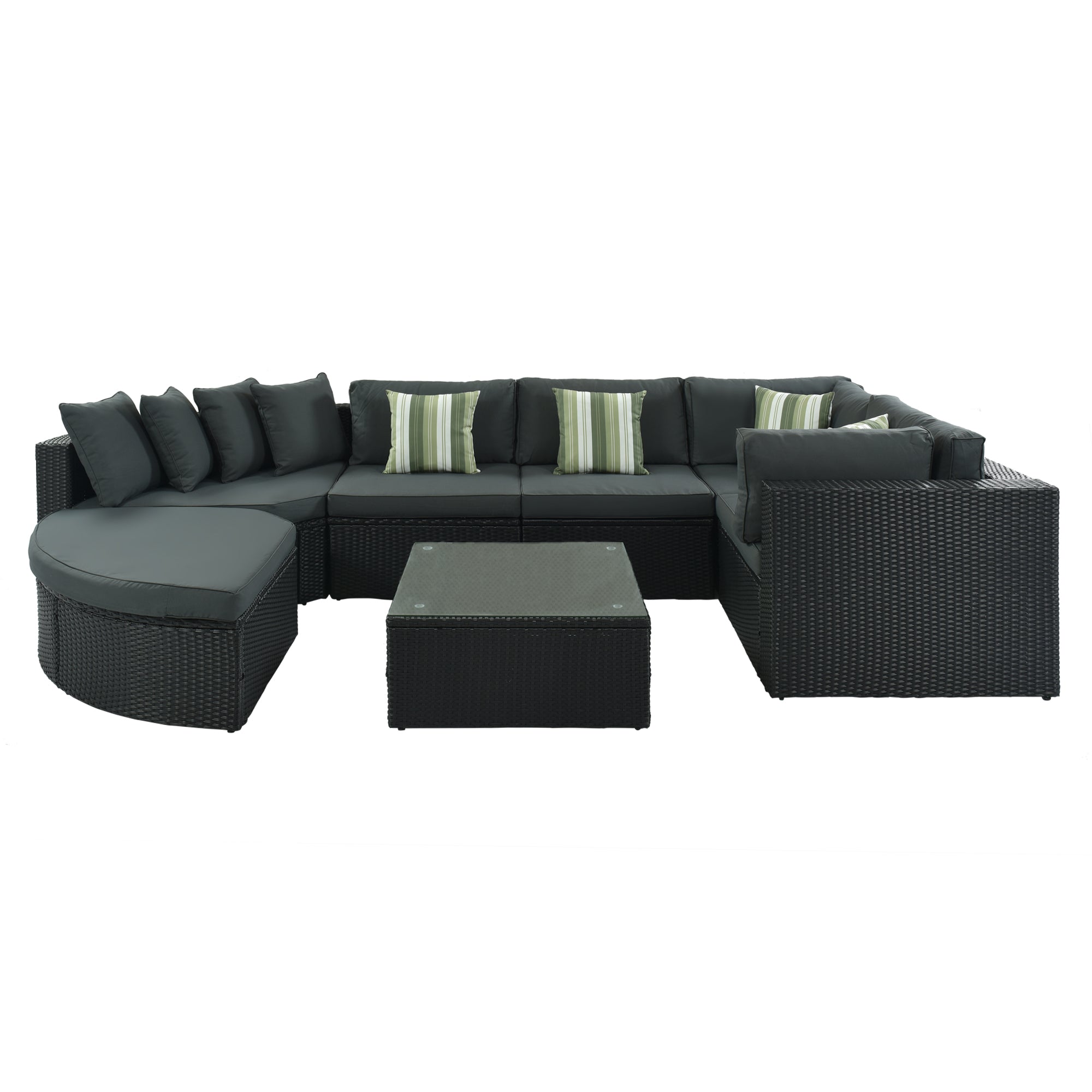 GO 7-Piece Outdoor Wicker Sofa Set with Striped Cushions