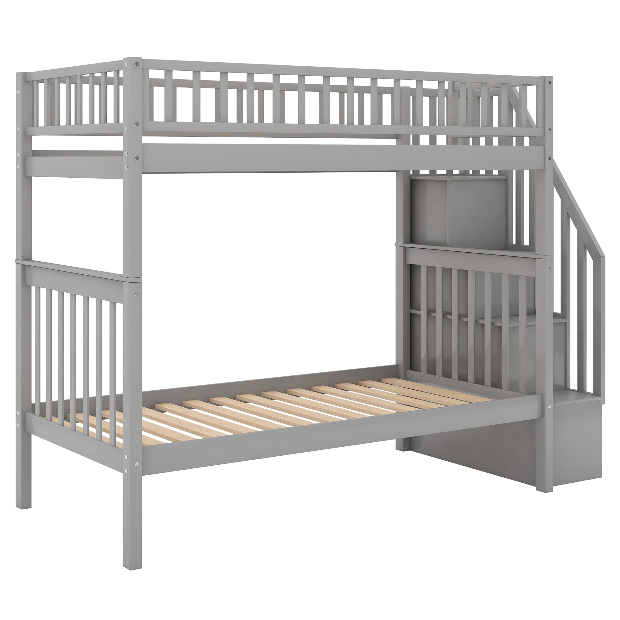 Twin Over Twin Bunk Bed with Trundle and Storage