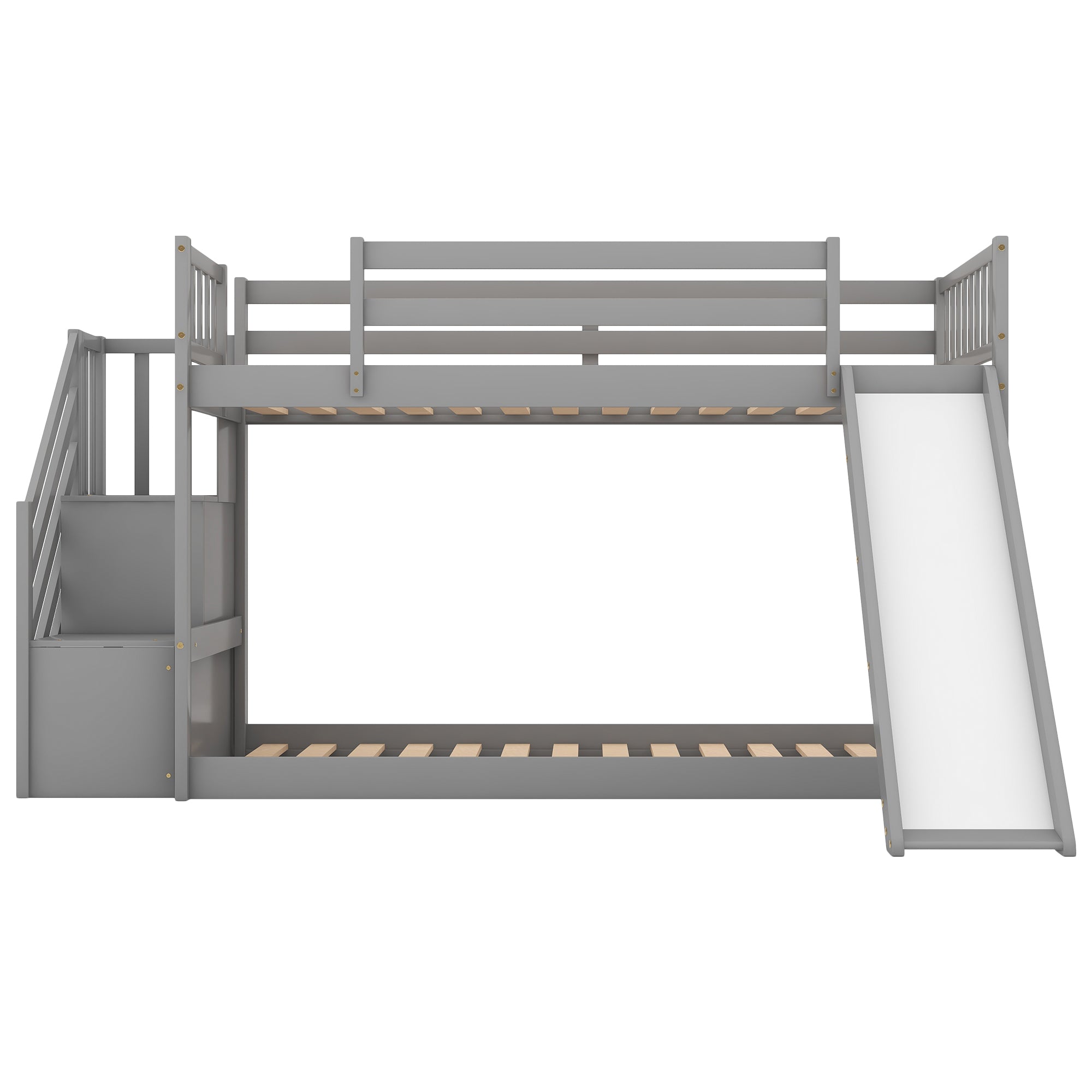 Twin Over Twin Bunk Bed with Convertible Slide and Stairway