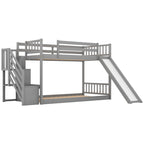 Twin Over Twin Bunk Bed with Convertible Slide and Stairway