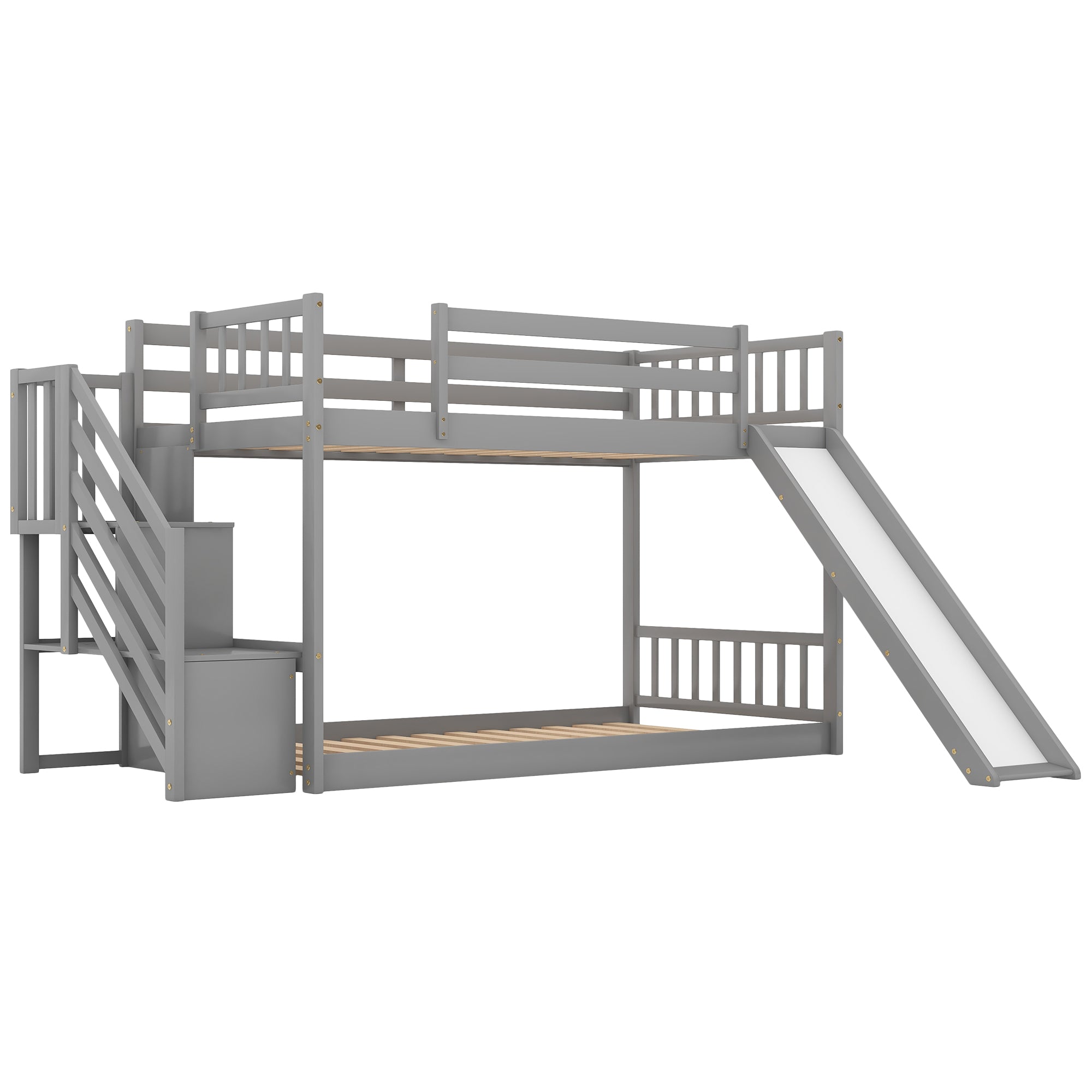 Twin Over Twin Bunk Bed with Convertible Slide and Stairway