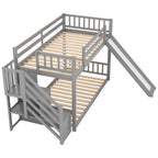 Twin Over Twin Bunk Bed with Convertible Slide and Stairway