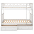 Twin Over Twin Bunk Bed with Drawers, Convertible Beds, White