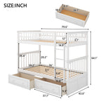 Twin Over Twin Bunk Bed with Drawers, Convertible Beds, White