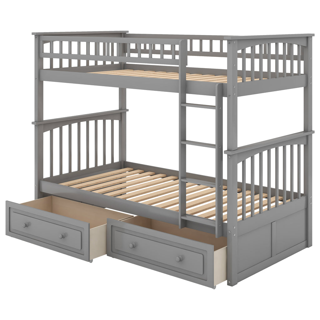 Twin Over Twin Bunk Bed with Drawers - Gray