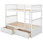 Twin Over Twin Bunk Bed with Drawers, Convertible Beds, White