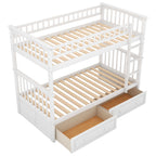 Twin Over Twin Bunk Bed with Drawers, Convertible Beds, White