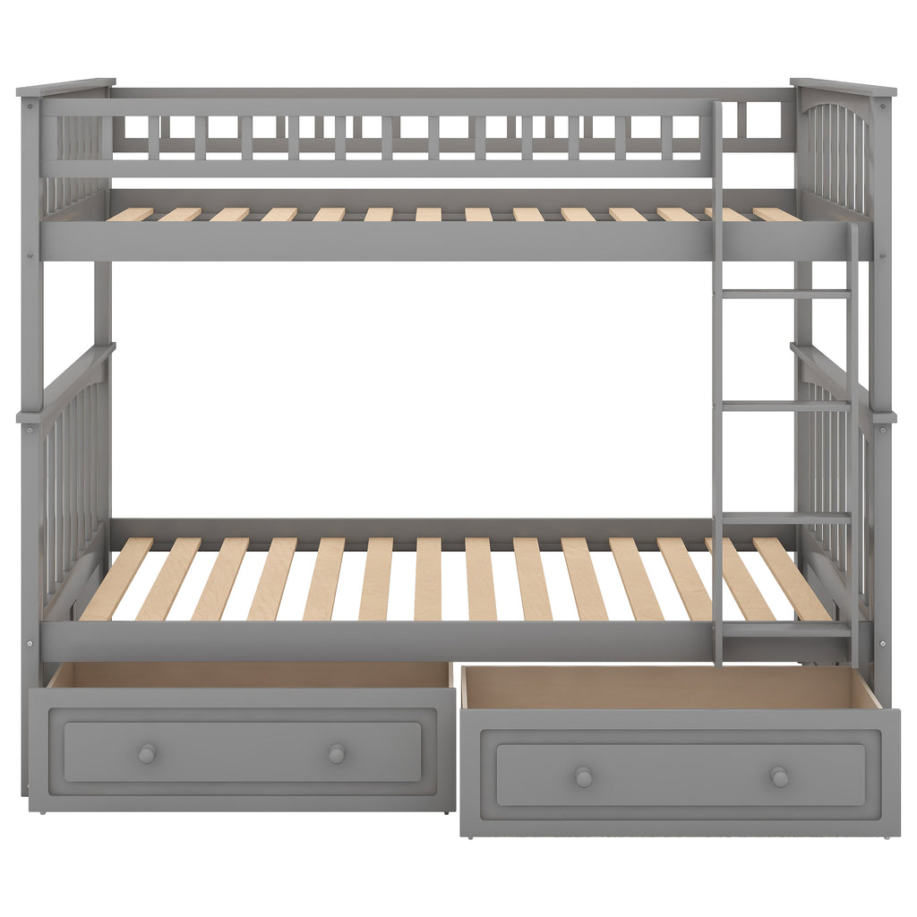Twin Over Twin Bunk Bed with Drawers - Gray