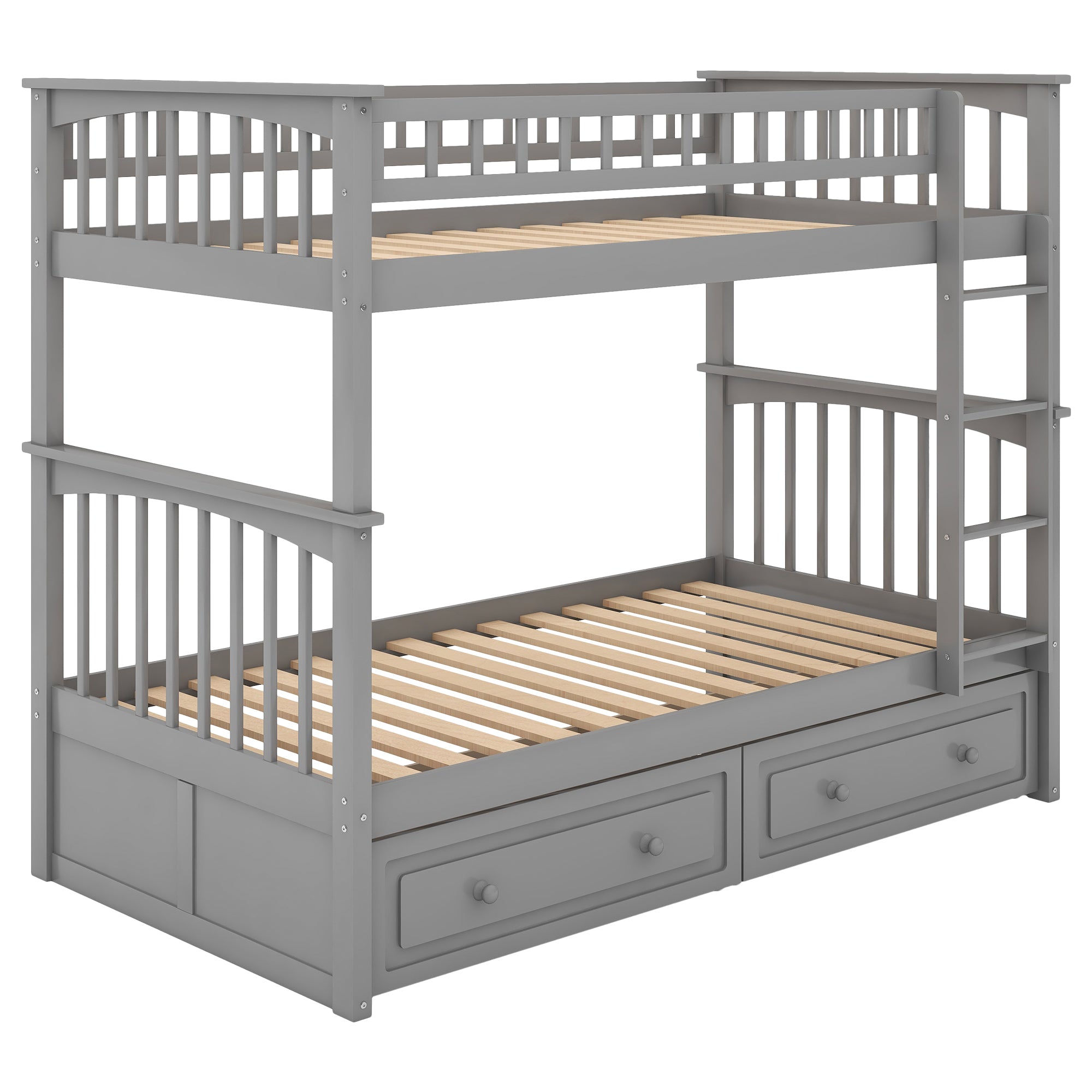 Twin Over Twin Bunk Bed with Drawers - Gray