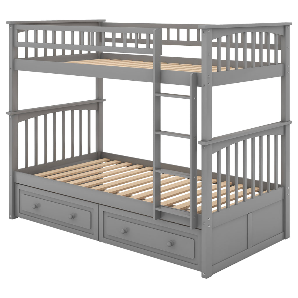 Twin Over Twin Bunk Bed with Drawers - Gray
