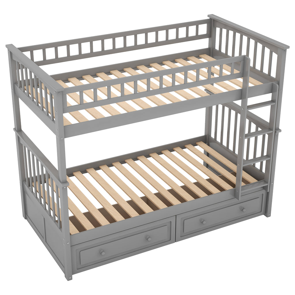 Twin Over Twin Bunk Bed with Drawers - Gray