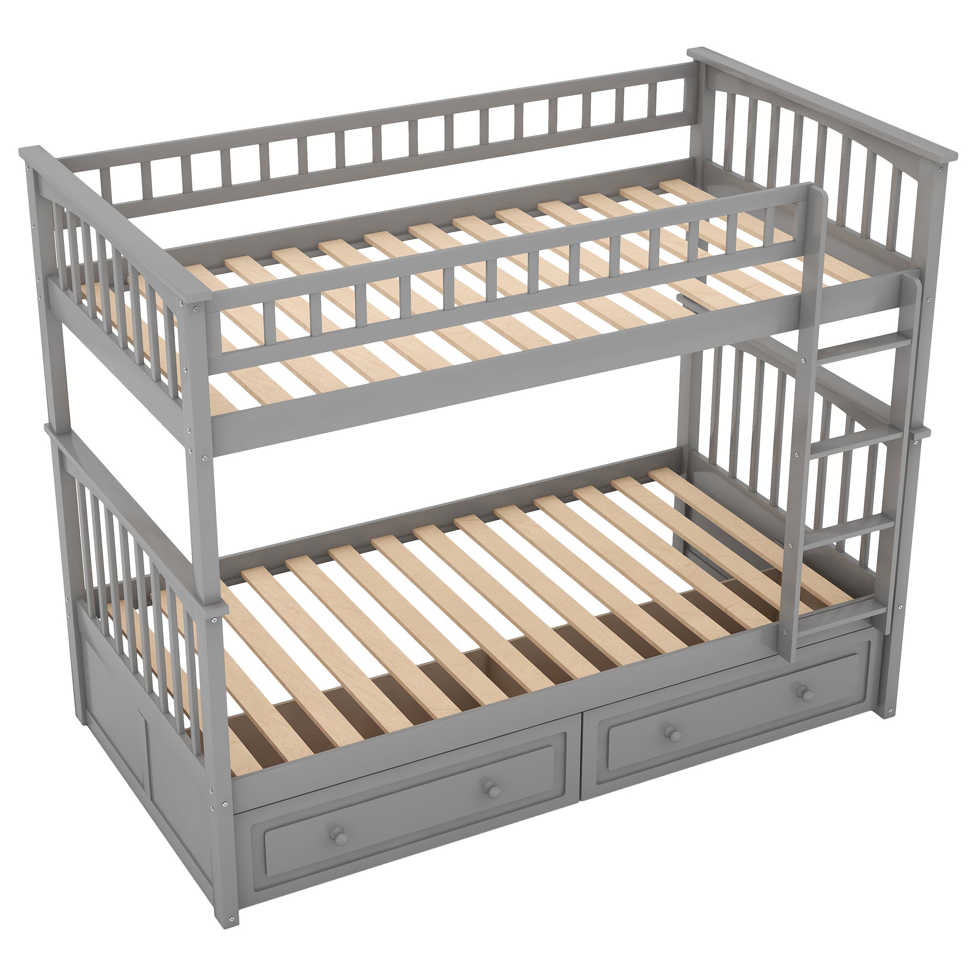 Twin Over Twin Bunk Bed with Drawers - Gray