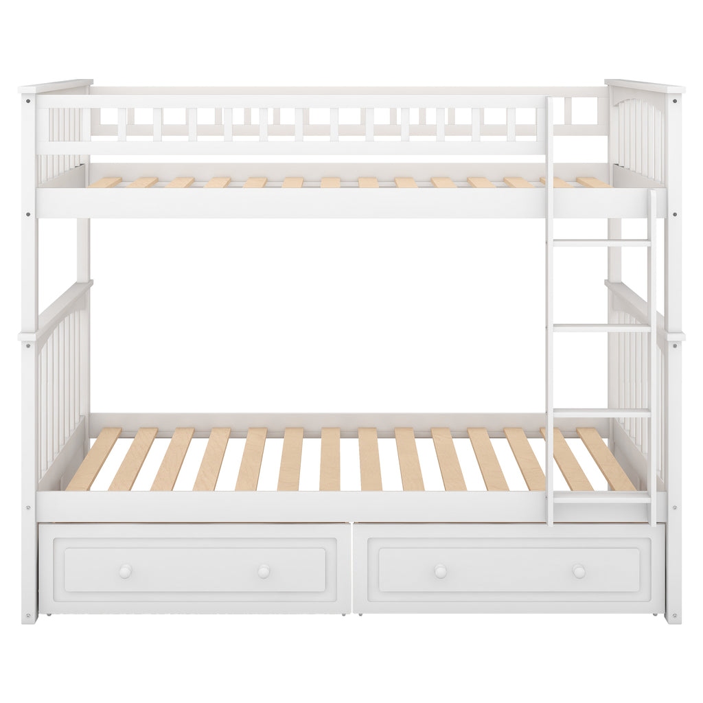 Twin Over Twin Bunk Bed with Drawers, Convertible Beds, White