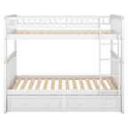 Twin Over Twin Bunk Bed with Drawers, Convertible Beds, White
