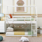 Twin Over Twin Low Bunk Bed with Ladder - White