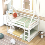 Twin Over Twin Low Bunk Bed with Ladder - White