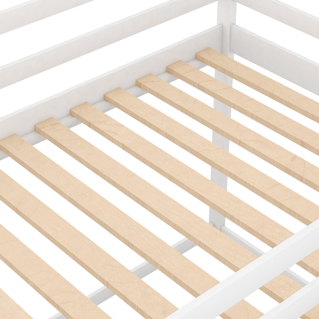 Twin Over Twin Low Bunk Bed with Ladder - White