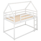 Twin Over Twin Low Bunk Bed with Ladder - White