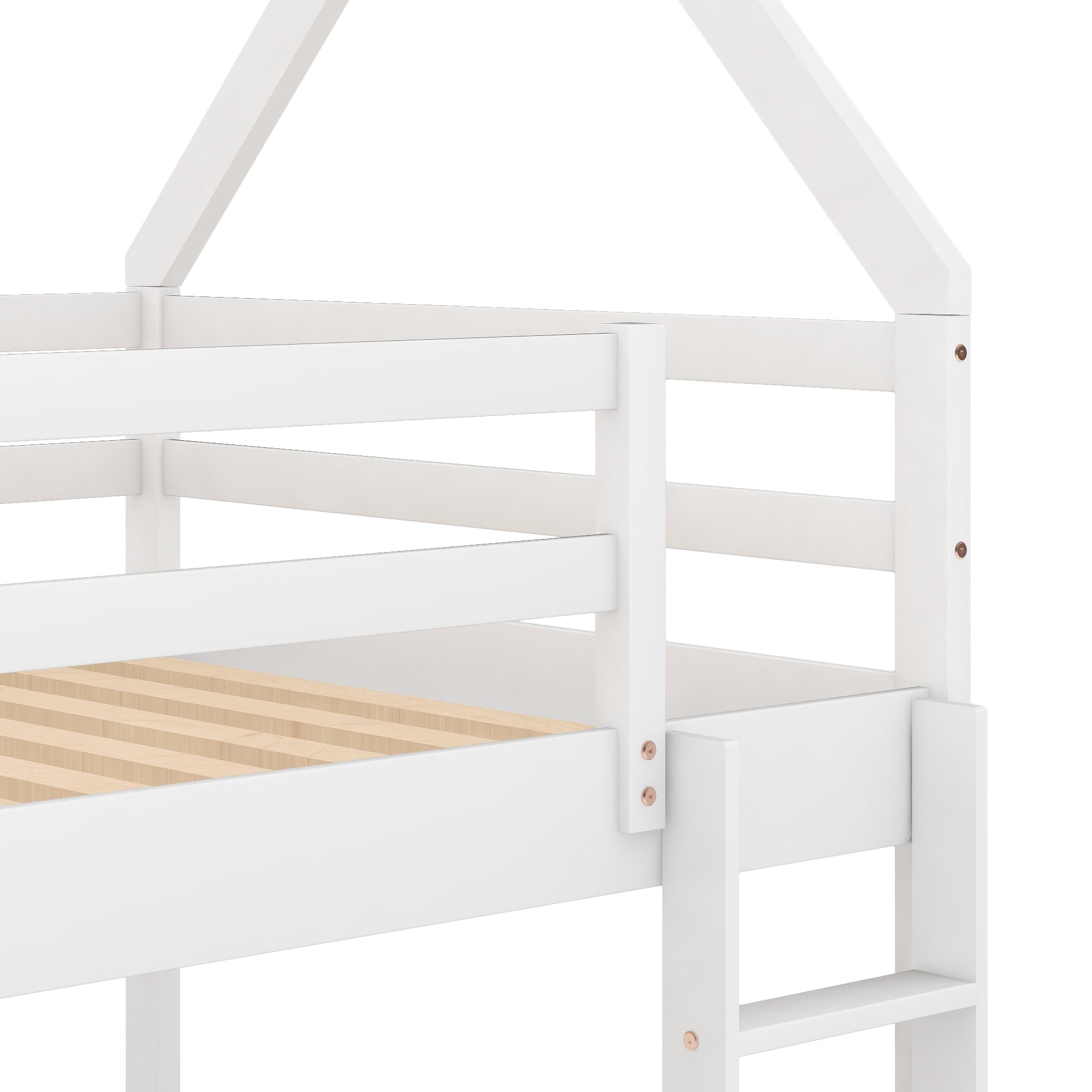 Twin Over Twin Low Bunk Bed with Ladder - White