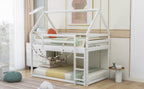 Twin Over Twin Low Bunk Bed with Ladder - White
