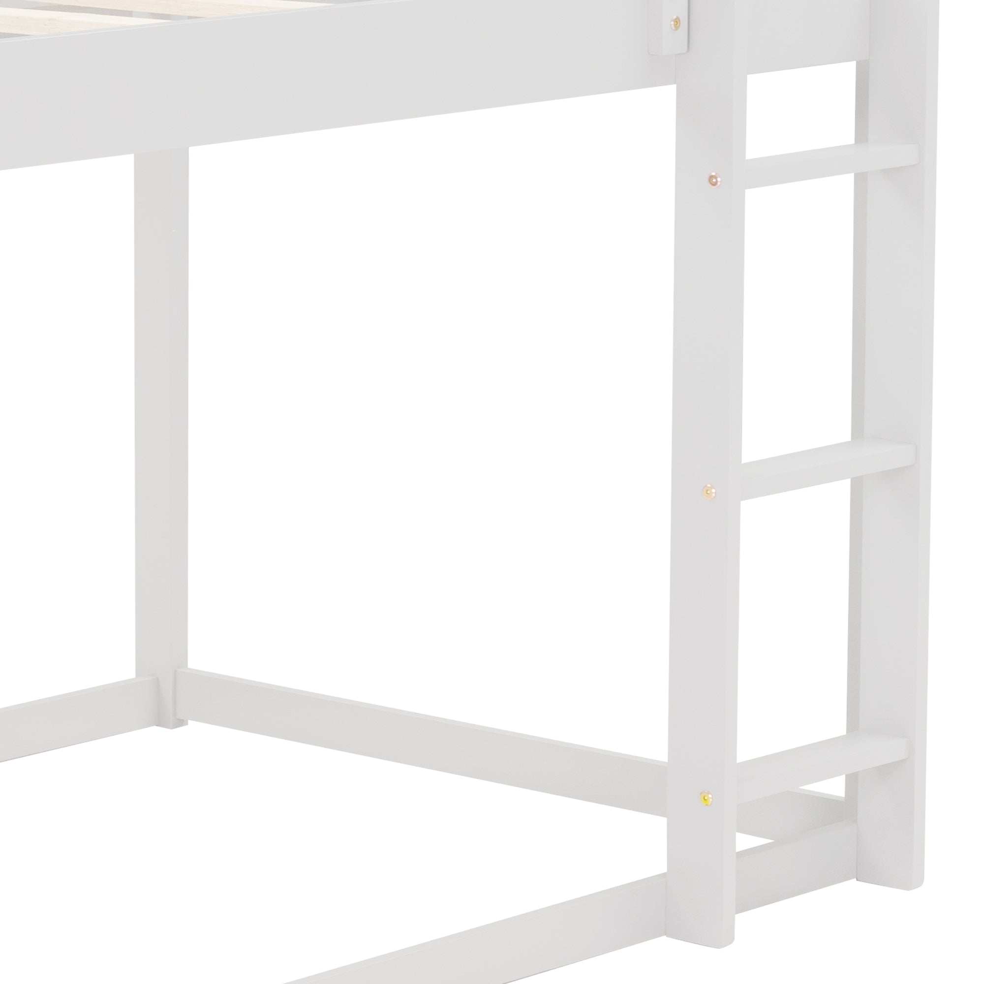 Twin Over Twin Low Bunk Bed with Ladder - White