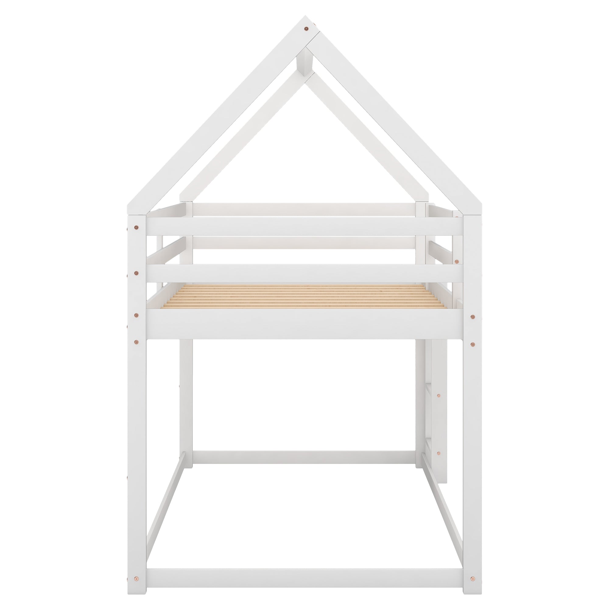 Twin Over Twin Low Bunk Bed with Ladder - White